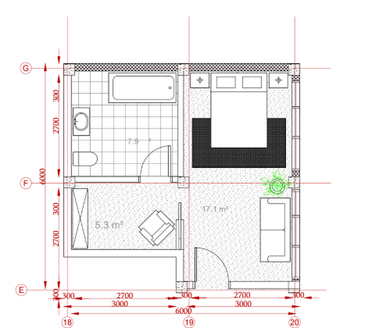 Crisp furnished suite floor plan for the Oak and Stone Suite
